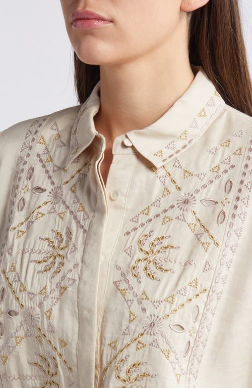 Shop Kobi Halperin Genevieve Eyelet Accent Linen Blend Button-up Shirt In Shell