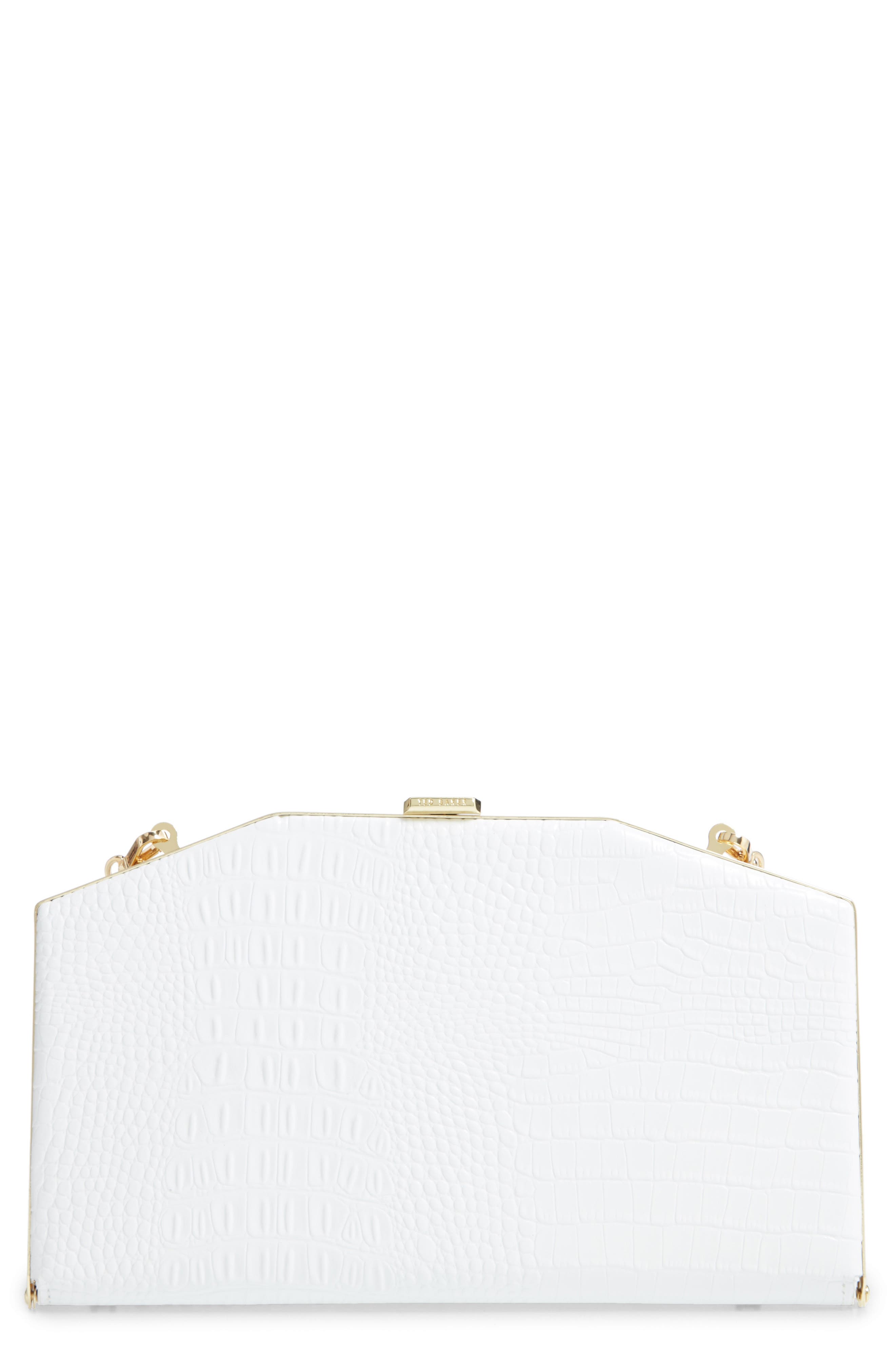 Ted Baker Unae Croc Embossed Leather Clutch In Ivory