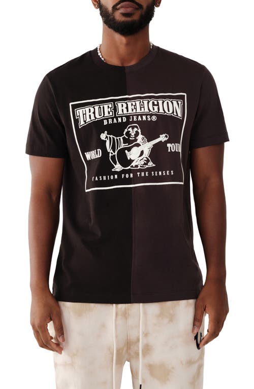 True Religion Brand Jeans Spliced Two-Tone Cotton Graphic Tee in Jet Black/Phantom