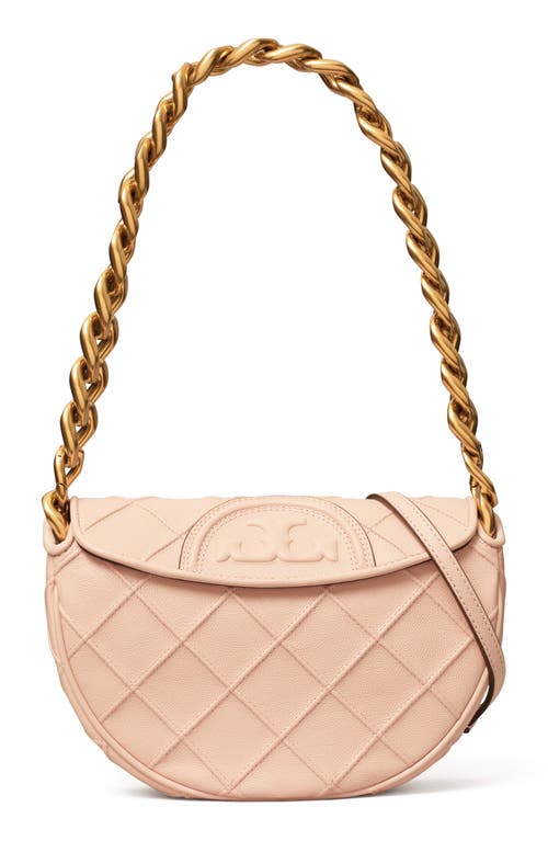 Tory Burch Mini Fleming Soft Caviar Leather Crescent Shoulder Bag in Pink Dawn at Nordstrom