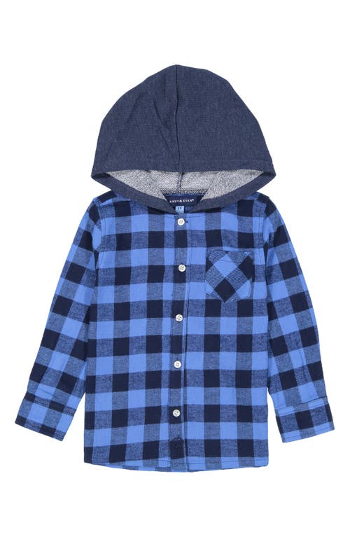 Andy & Evan Kids' Button Front Hoodie in Blue Plaid