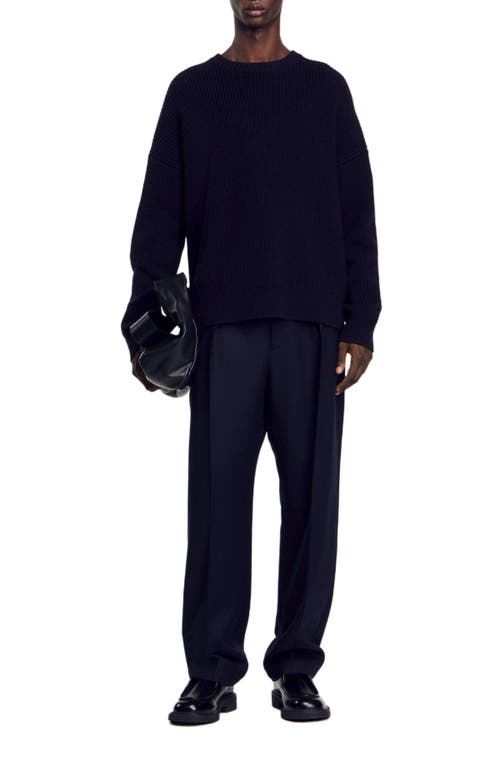 Shop Sandro Rib Knit Sweater In Navy Blue