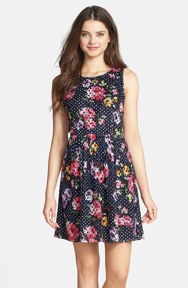 Maia Floral Print Lace Fit & Flare Dress | Nordstrom