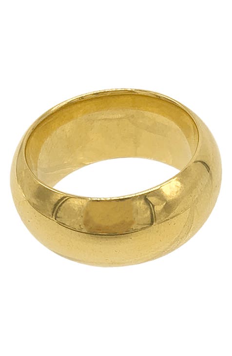 14K Yellow Gold Vermeil 10mm Domed Cigar Band Ring