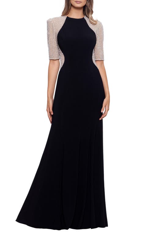 Shop Xscape Evenings Beaded Detail Gown In Black/nude/silver