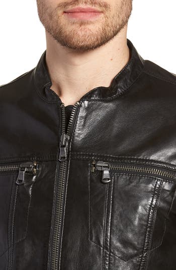 John varvatos band collar leather jacket best sale