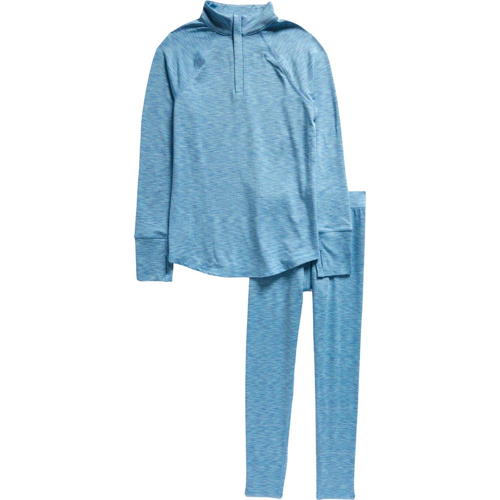Zella Girl Kids' Cozy Base Layer Quarter Zip Pullover & Leggings Set In Blue Brook Spacedye