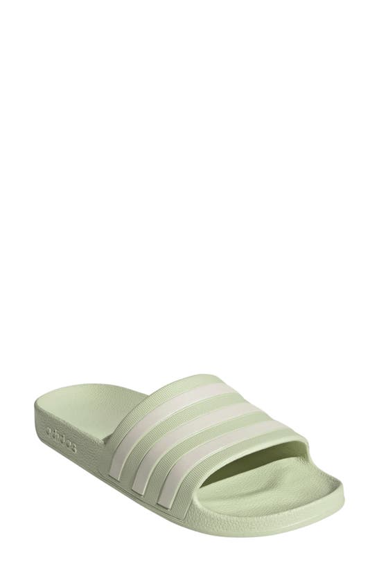 Adidas Originals Adilette Aqua Slide Sandal In Linen Green/ Zero Metal/ Green