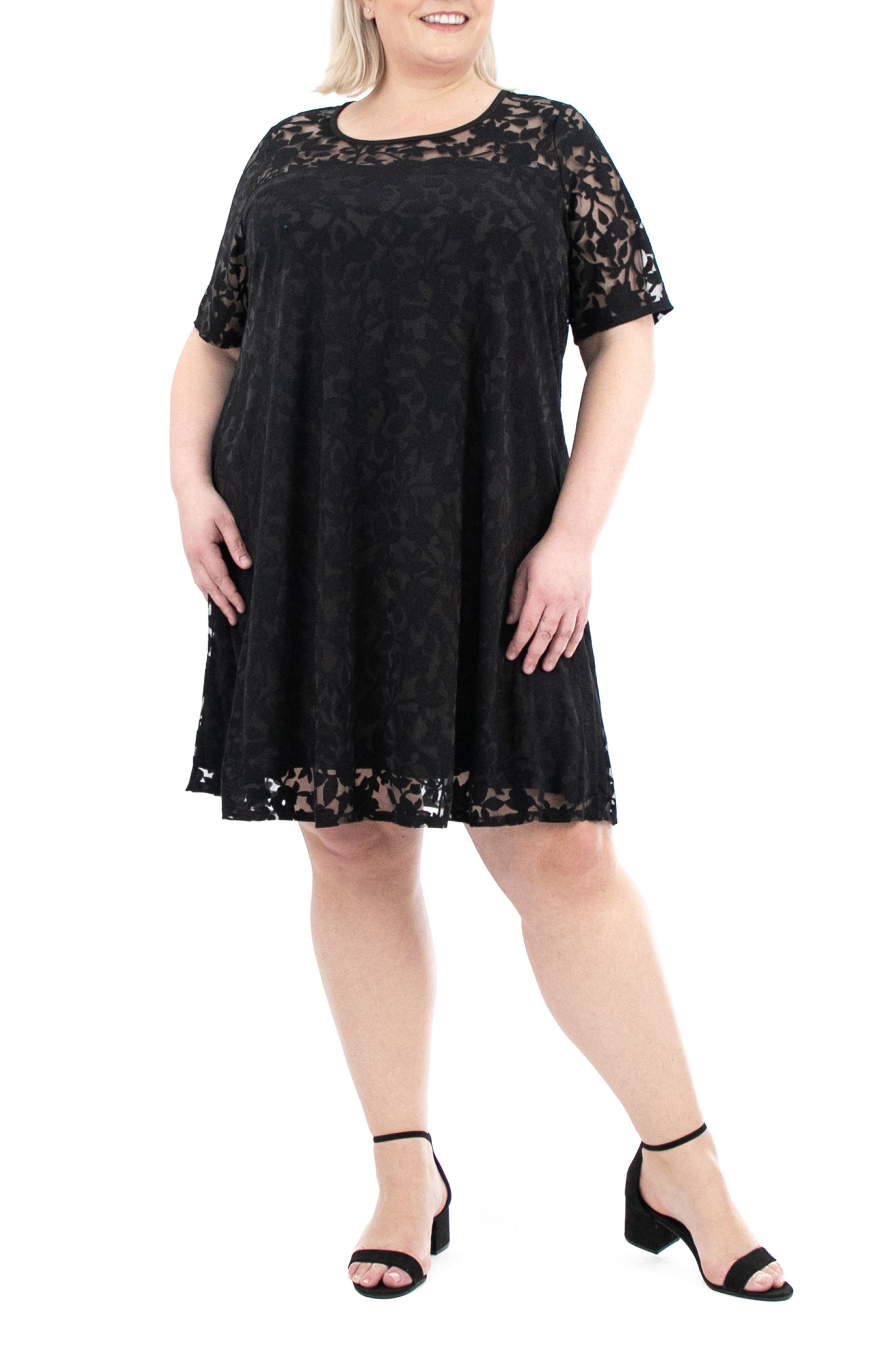 women's nina leonard lace mockneck trapeze dress