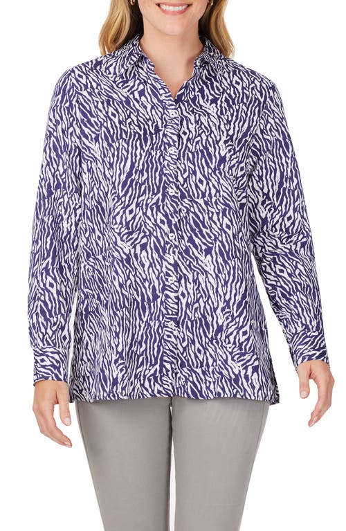 Foxcroft Journey Zebra Print Button-Up Shirt Navy Multi at Nordstrom,