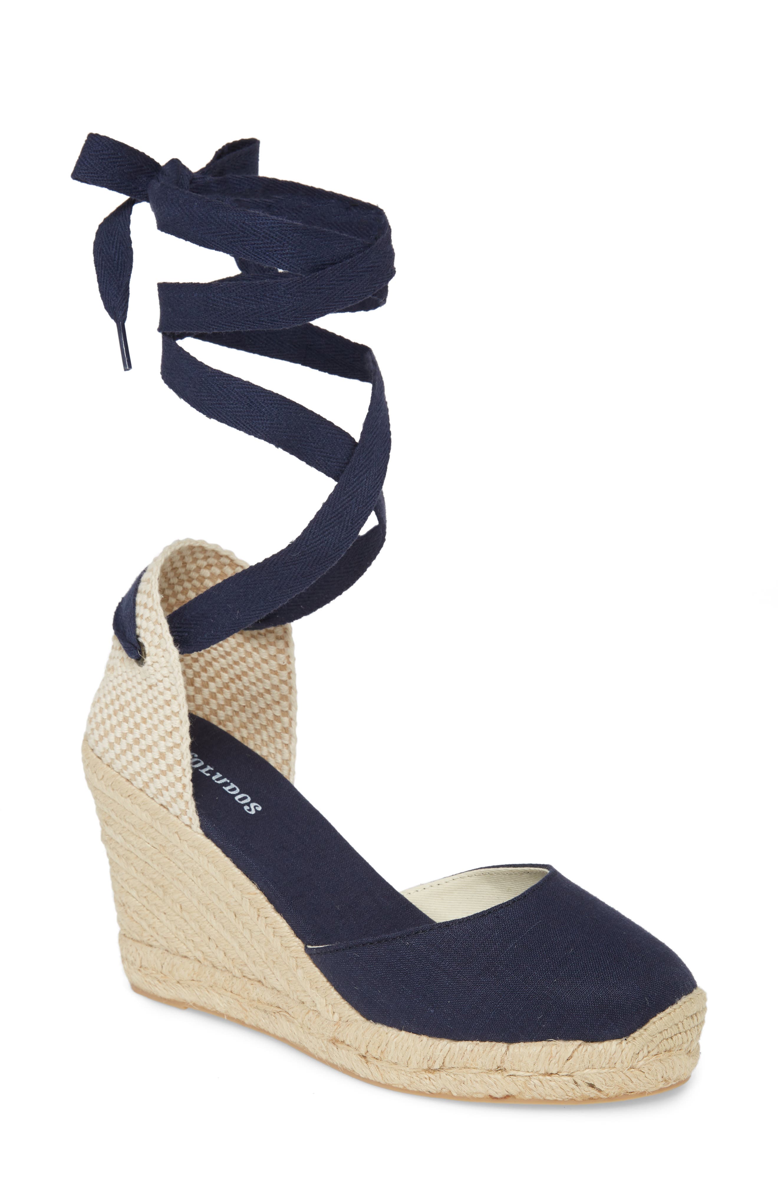 Nordstrom Women Shoes High Heels Wedges Wedge Sandals Valencia Wraparound Espadrille Wedge in Navy Fabric at Nordstrom 