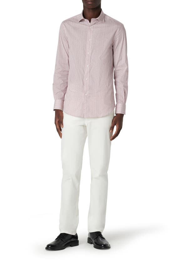 Shop Bugatchi Axel Pinstripe Stretch Button-up Shirt In Berry