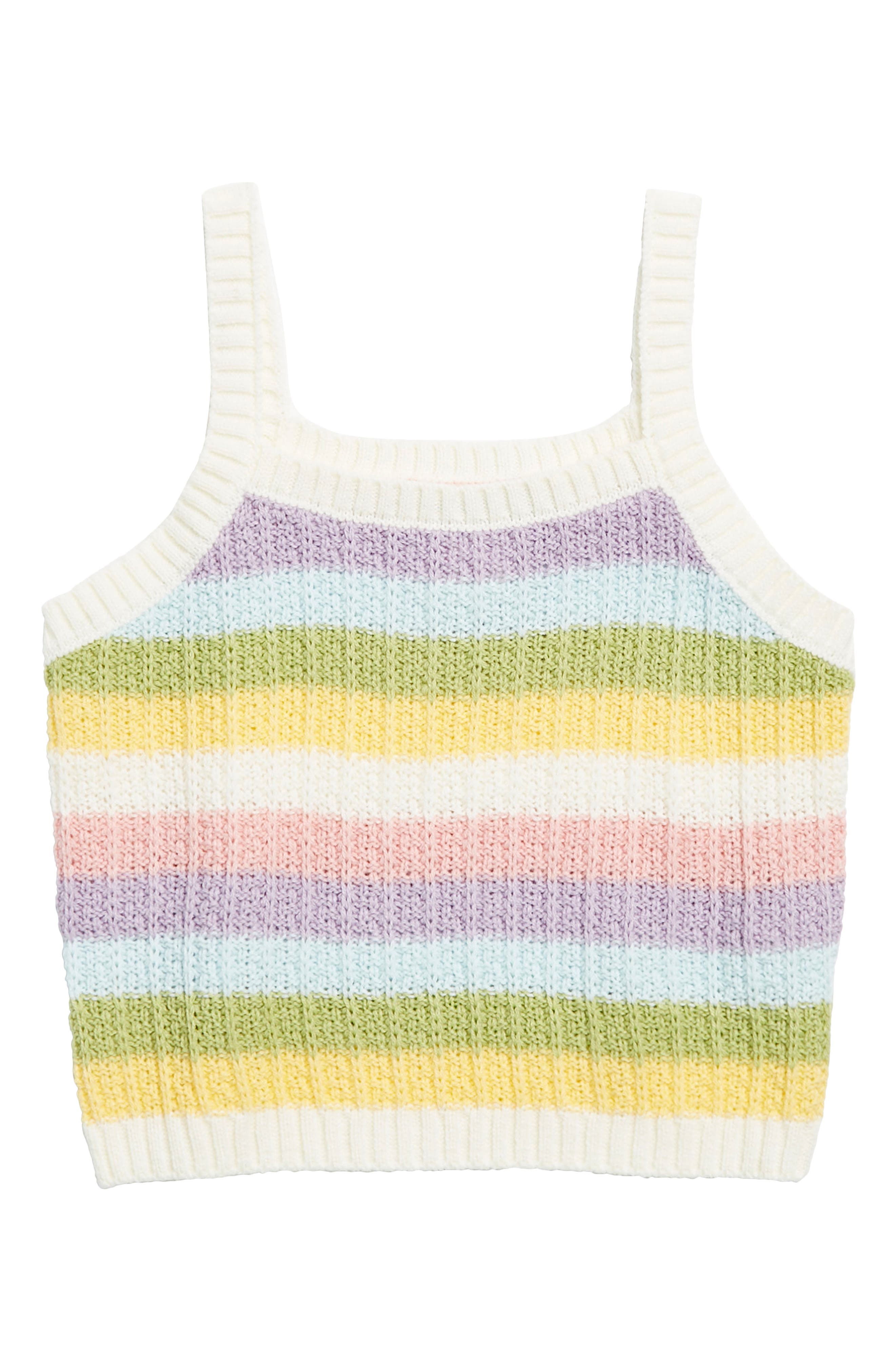 Cotton Emporium Kids' Rainbow Knit Crop Tank in Multi Rainbow Stripe 