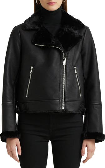 Lauren Ralph Lauren Nappa Faux Leather Moto Jacket with Faux