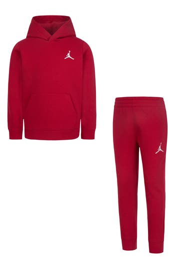 Jordan Mj Essentials Fleece Pullover Set Little Kids 2-piece Hoodie Set In Gym Red