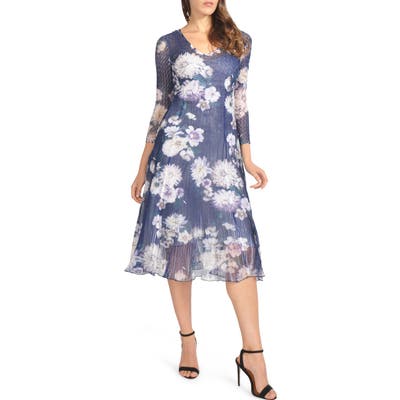Petite Komarov Chiffon & Charmeuse A-Line Dress, Blue