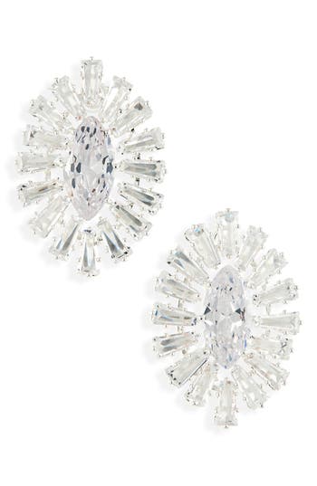 Cara Crystal Button Earrings In Silver