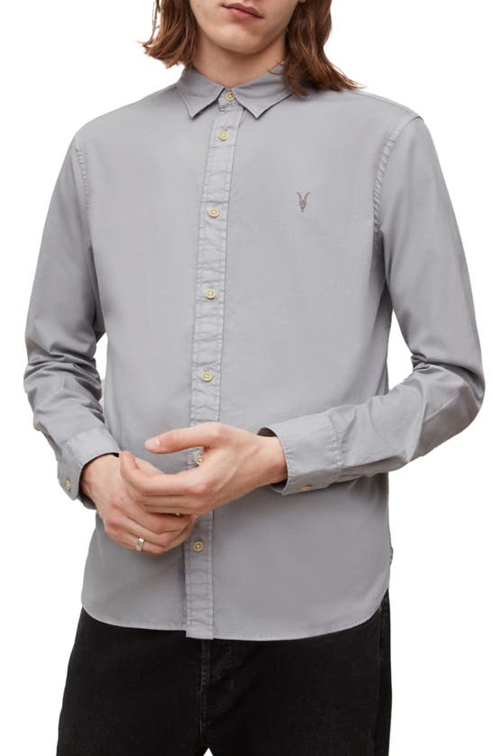 Allsaints Hawthorne Slim Fit Stretch Cotton Button-up Shirt In Ash Blue