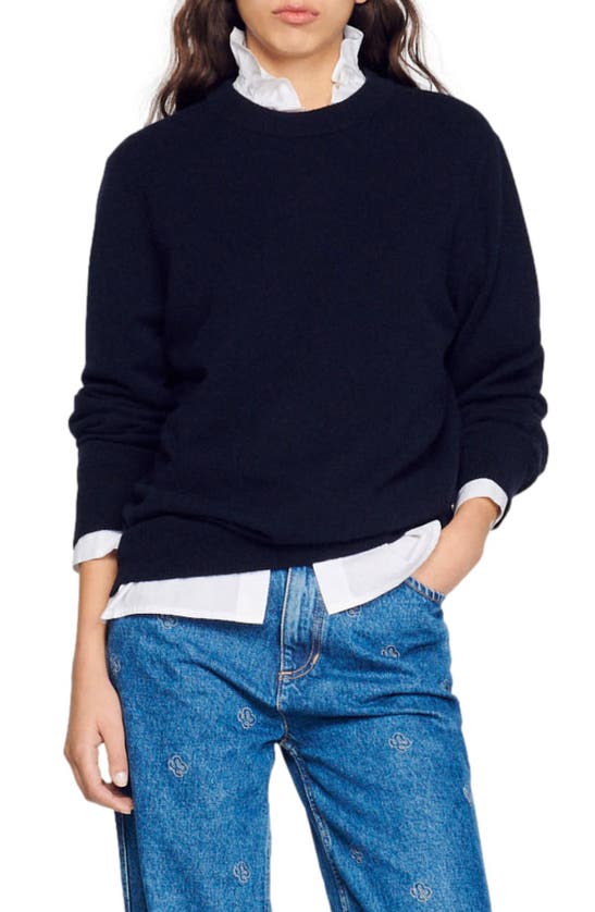Shop Sandro Crewneck Cashmere Sweater In Navy