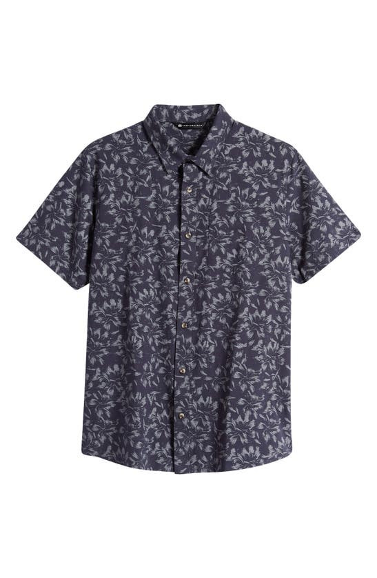 Shop Travis Mathew King Air Trim Fit Floral Short Sleeve Button-up Shirt In Total Eclipse