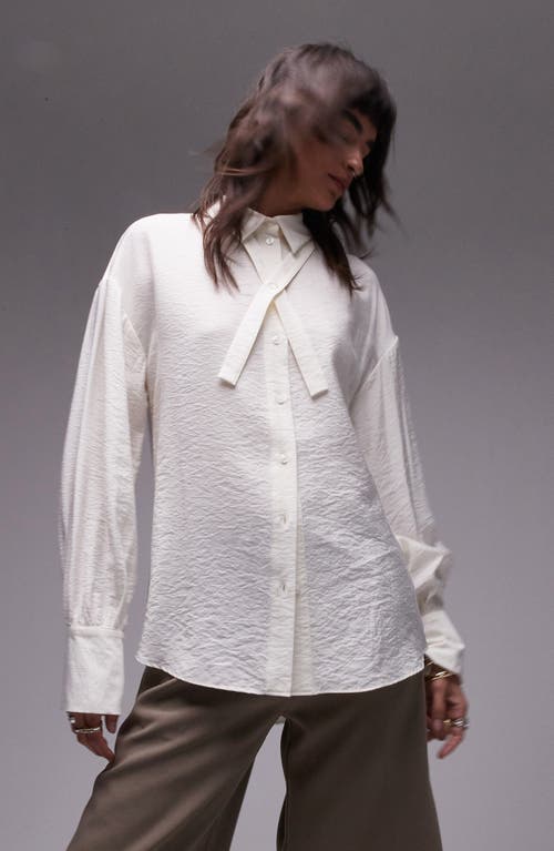 Textured Satin Button-Up Shirt in Ivory