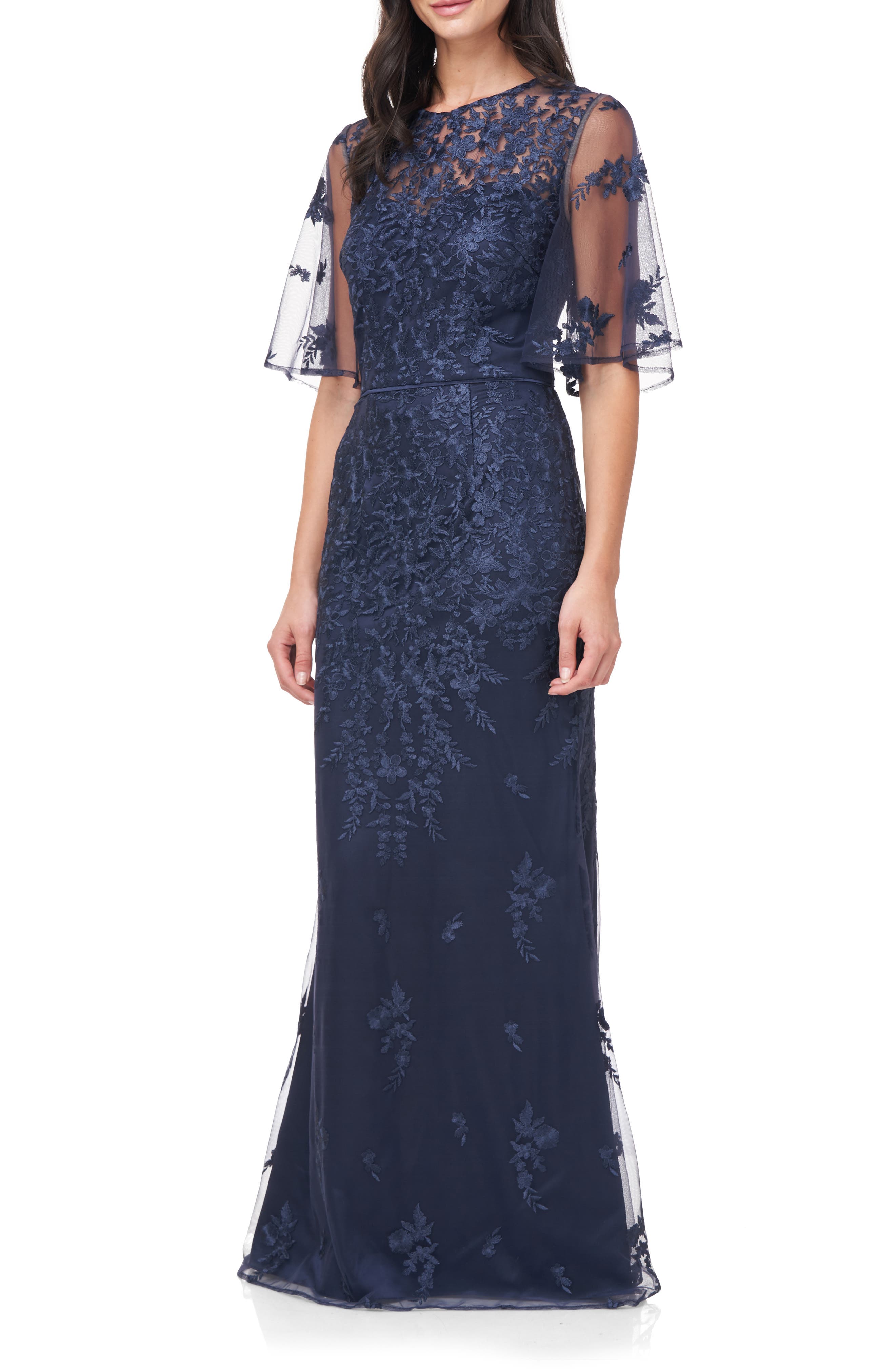 floral embroidered evening dress js collections