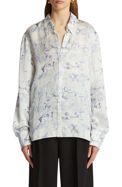 Khaite Minta Print Button-Up Shirt Cream /Blue at Nordstrom,