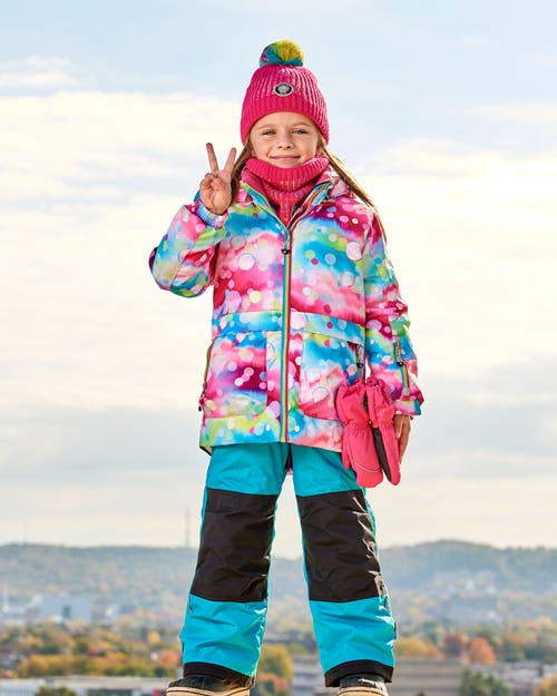 Deux Par Deux Girl's Two Piece Snowsuit Printed Bubbles And Turquoise In Viridian Green