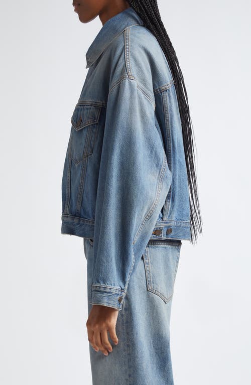 Shop Haikure Spencer Crop Denim Jacket In Oil Blue