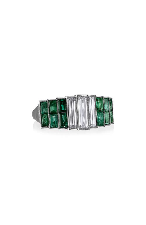 Mindi Mond Icon Baguette Diamond & Colombian Emerald Ring In Platinum