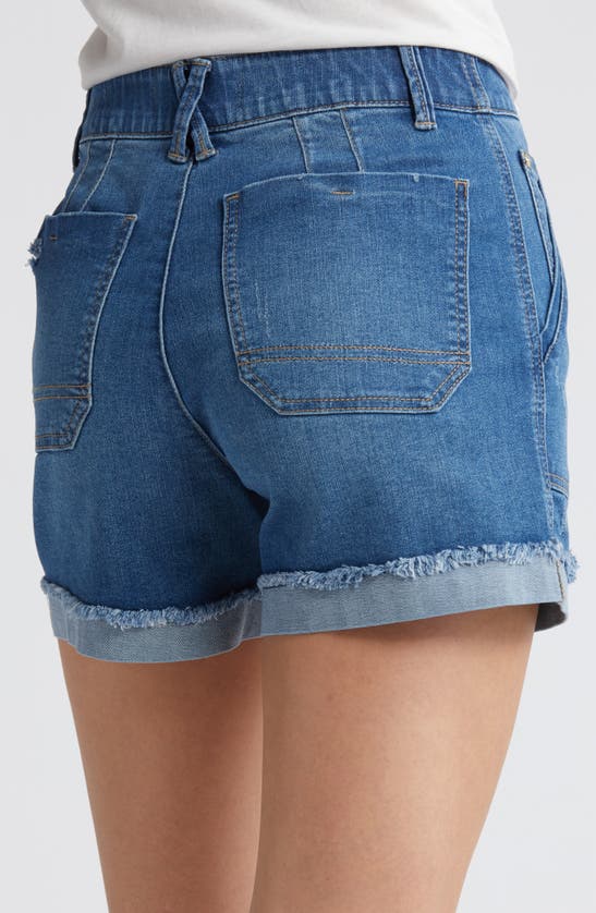 Wit & Wisdom 'ab'solution Patch Pocket High Waist Denim Shorts In Mid Blue