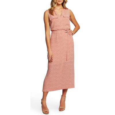 Chaus Sundried Tiles Tie Waist Mid Dress, Coral