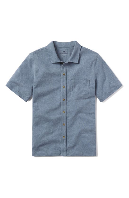 The Normal Brand Puremeso Solid Short Sleeve Knit Button-up Shirt In Lake Blue