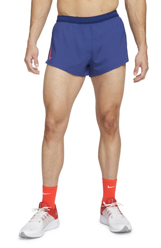 Nike Aeroswift Recycled Polyester Running Shorts In Deep Royal Blue/ Crimson