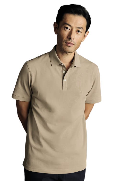Charles Tyrwhitt Solid Short Sleeve Cotton Pique Polo Taupe at Nordstrom,