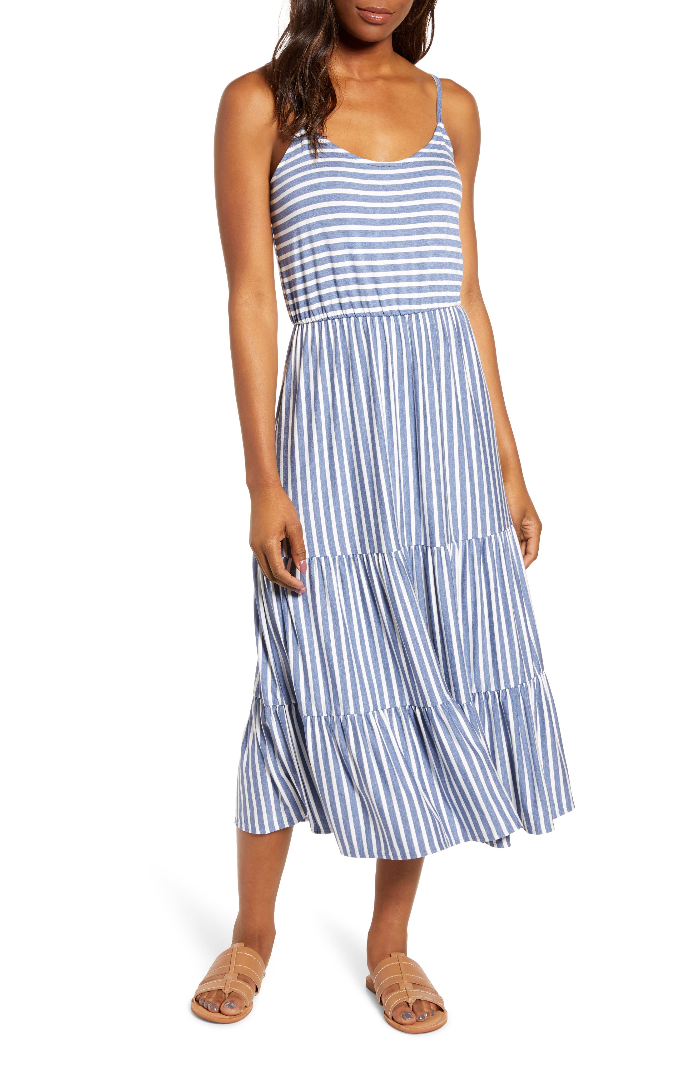 Gibson X The Motherchic Sunset Tiered Knit Maxi Dress, Blue