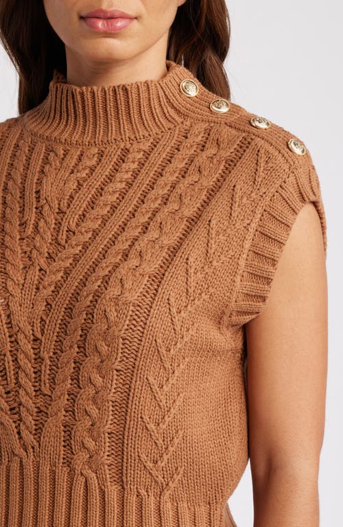 Shop Zoe And Claire Mock Neck Sweater Vest In Caramel