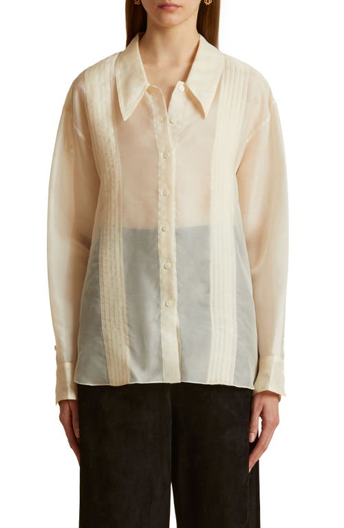 Khaite Nori Pleated Sheer Silk Button-Up Shirt at Nordstrom,