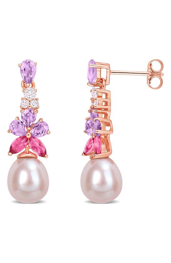 Shop Delmar Topaz, Amethyst & Cultured Pearl Drop Earrings In Multi