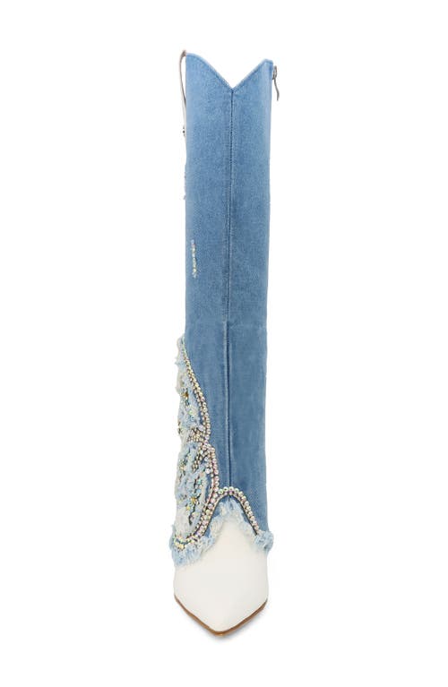 Yoki Nylan Embellished Denim Western Boot In Denim