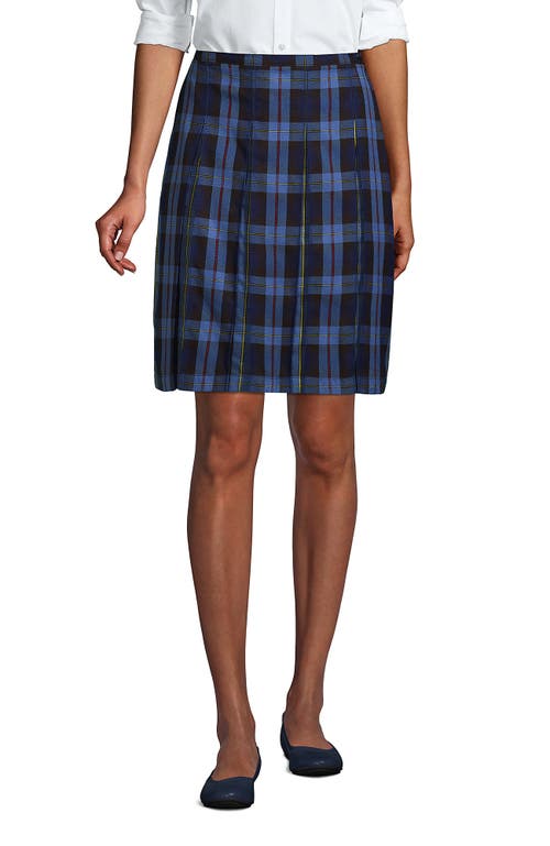 Lands' End School Uniform Young Plaid Box Pleat Skirt Top Of The Knee In French Blue Plaid