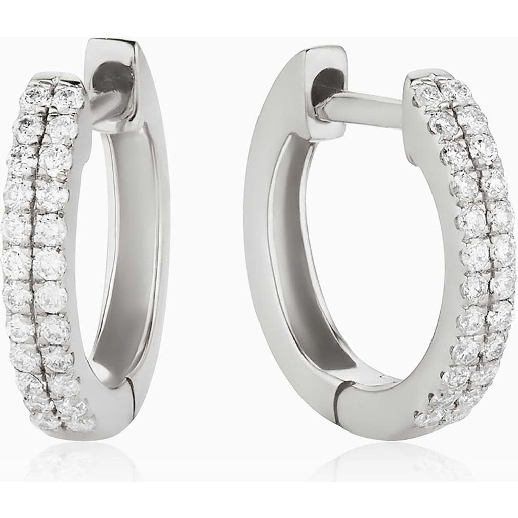Oradina 14k Gold Twin Row Diamond Mini Hoops In White Gold - Diamonds