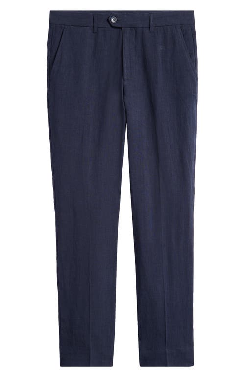 Shop Percival Flat Front Linen Pants In Navy