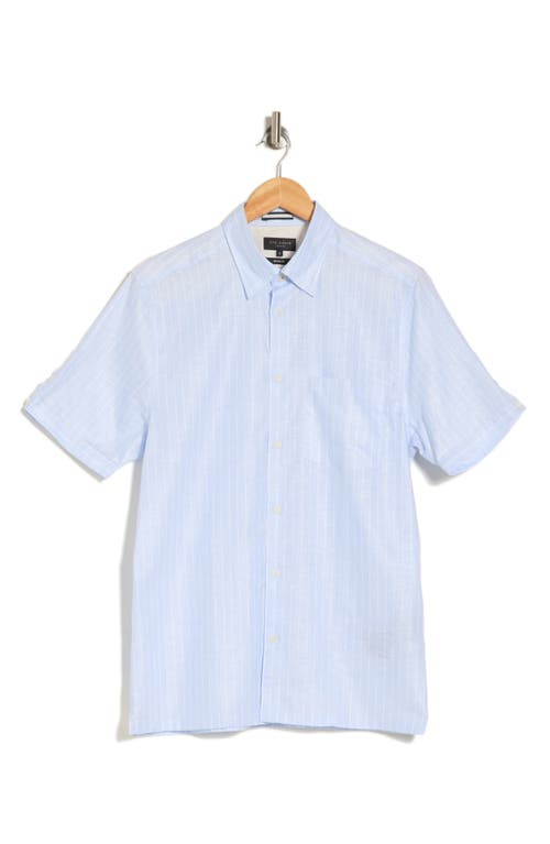 Shop Ted Baker London Lytham Regular Fit Stripe Short Sleeve Cotton Button-up Shirt In Light Blue