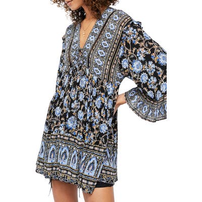 Free People Moonlight Printed Minidress, Black