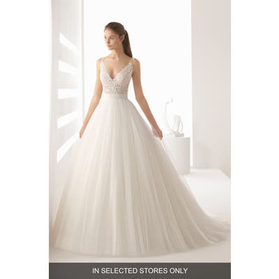 Rosa Clara Alejo V-Neck Lace & Tulle Ballgown, Size - Ivory
