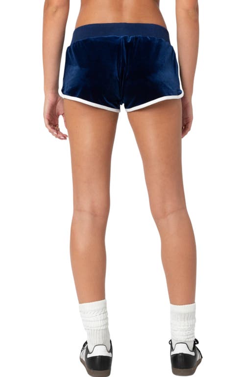 Shop Edikted 08 Velour Shorts In Navy