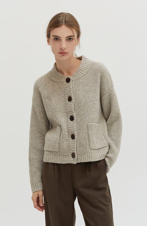 Crescent Crewneck Sweater Cardigan In Taupe