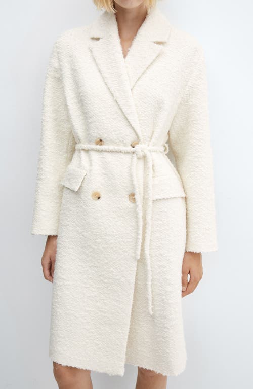 Mango Coat With Lapels And Belt Ecru In Ecru