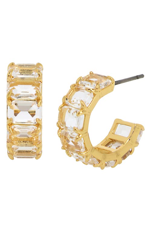Cubic Zirconia Huggie Hoop Earrings in Crystal/Gold